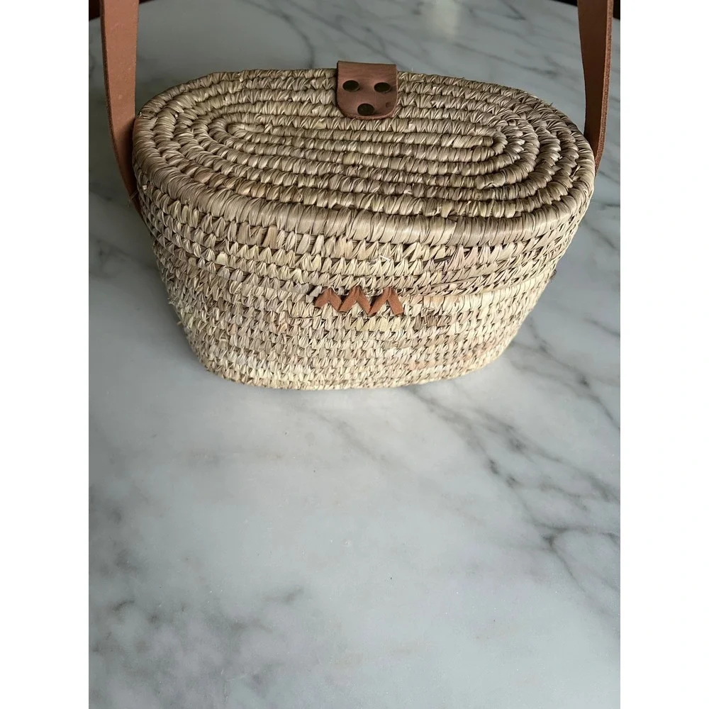 Ten Thousand Villages Woven Straw Crossbody Purse Tan Leather Trim Bangladesh - Picture 11 of 16